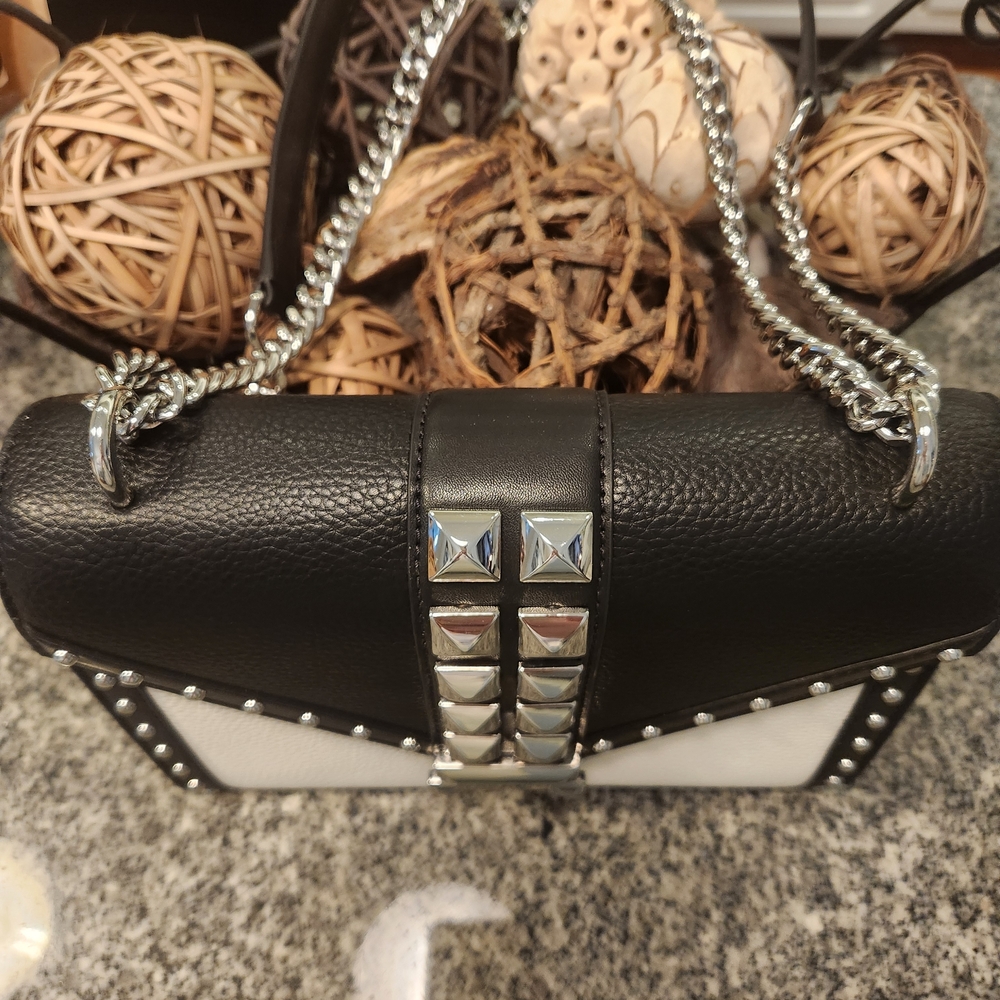 Michael Kors NWOT Whitney Black and White Studded Shoulder/Crossbody Bag - Picture 3 of 14